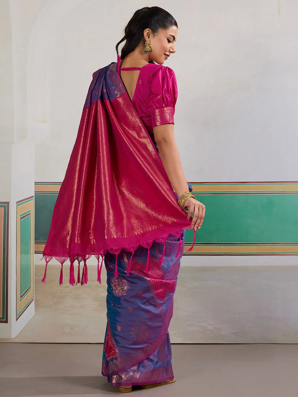 Blue Banarasi Silk Woven Saree - The Dori Store