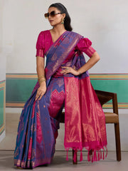 Blue Banarasi Silk Woven Saree - The Dori Store