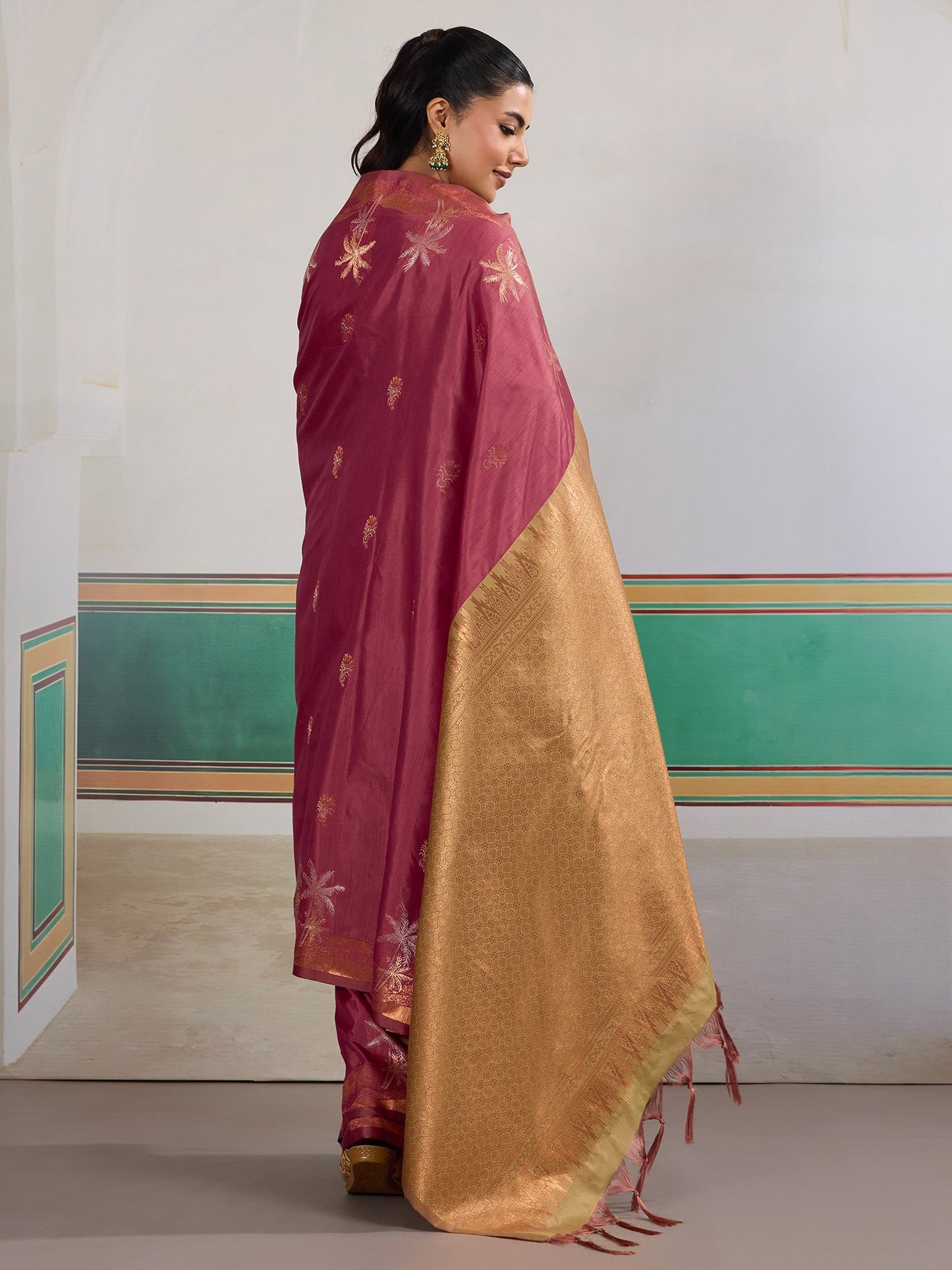 Mauve Banarasi Tussar Silk Woven Saree
