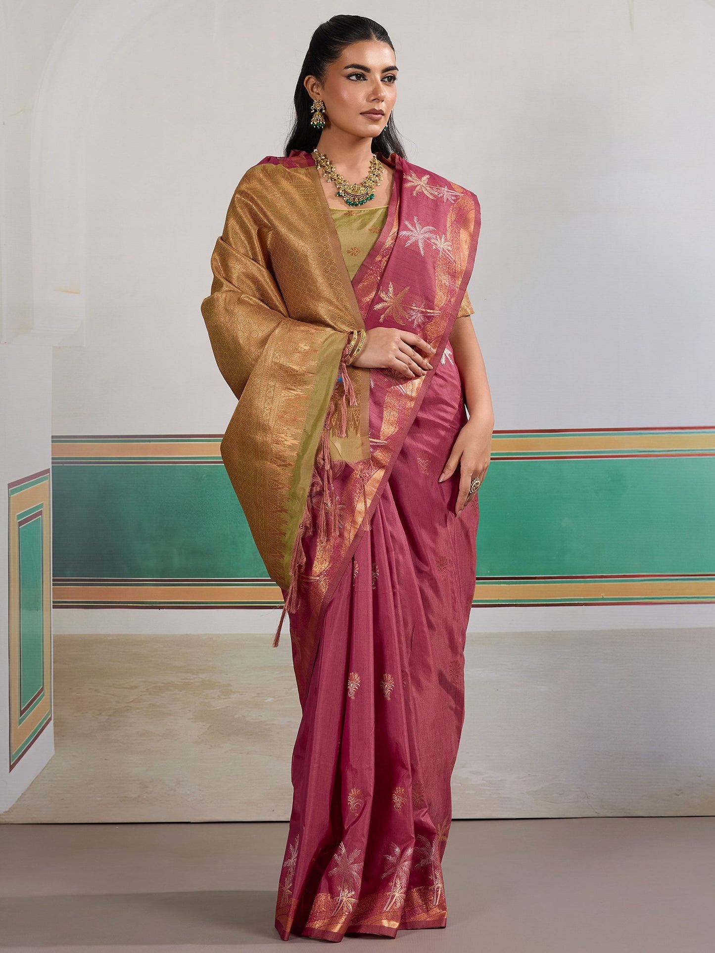 Mauve Banarasi Tussar Silk Woven Saree