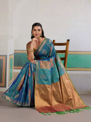 Blue Banarasi Silk Woven Saree - The Dori Store
