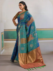 Blue Banarasi Silk Woven Saree - The Dori Store