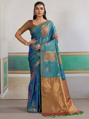 Blue Banarasi Silk Woven Saree - The Dori Store
