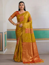 Mustard Banarasi Silk Woven Saree - The Dori Store