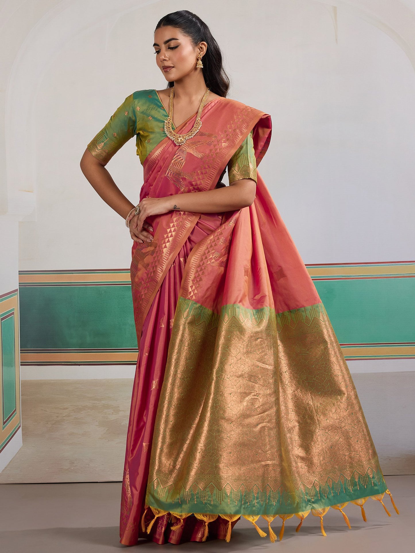 Pink Banarasi Silk Woven Saree
