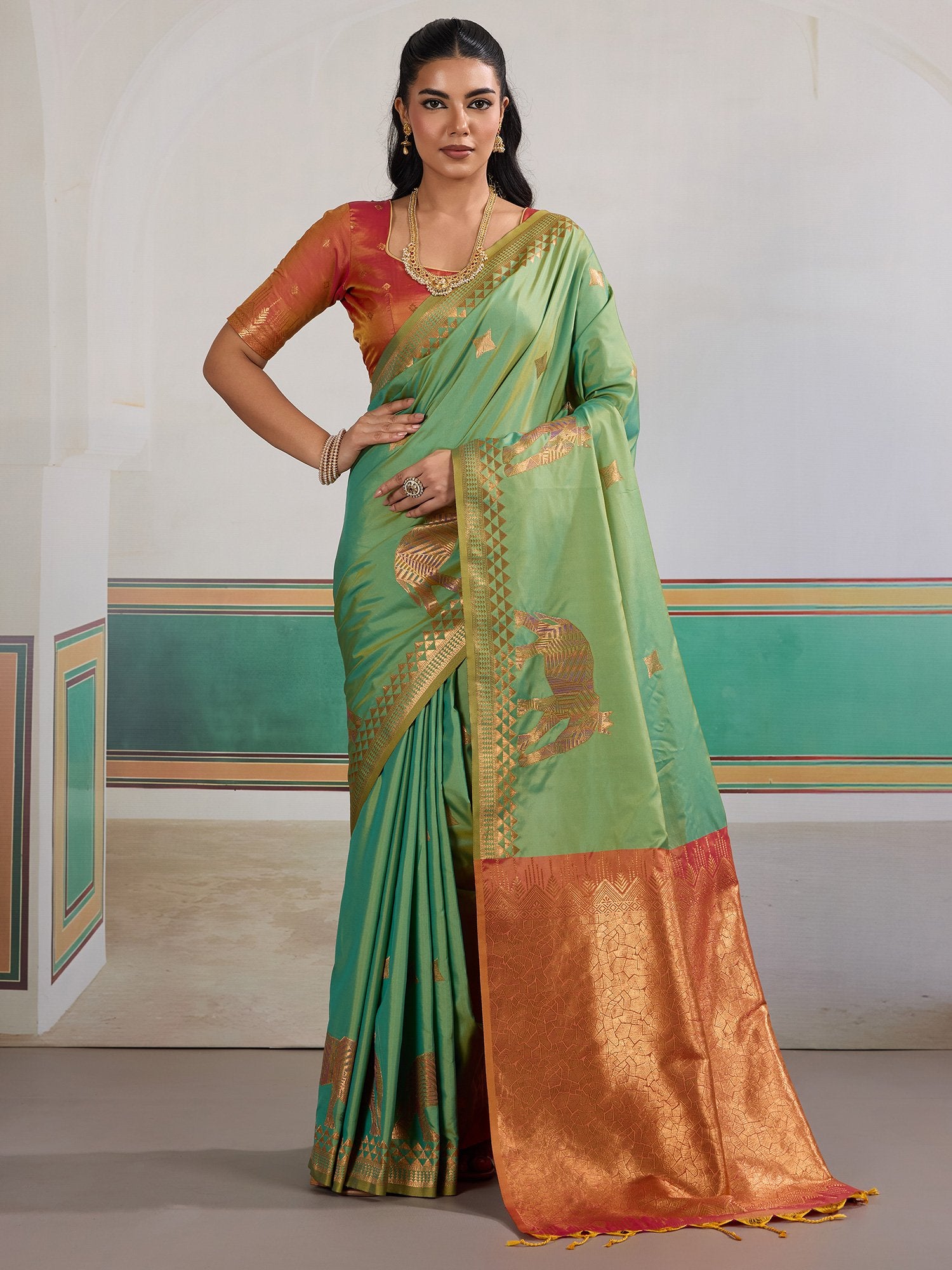 Light Green Light Banarasi Silk Woven Saree