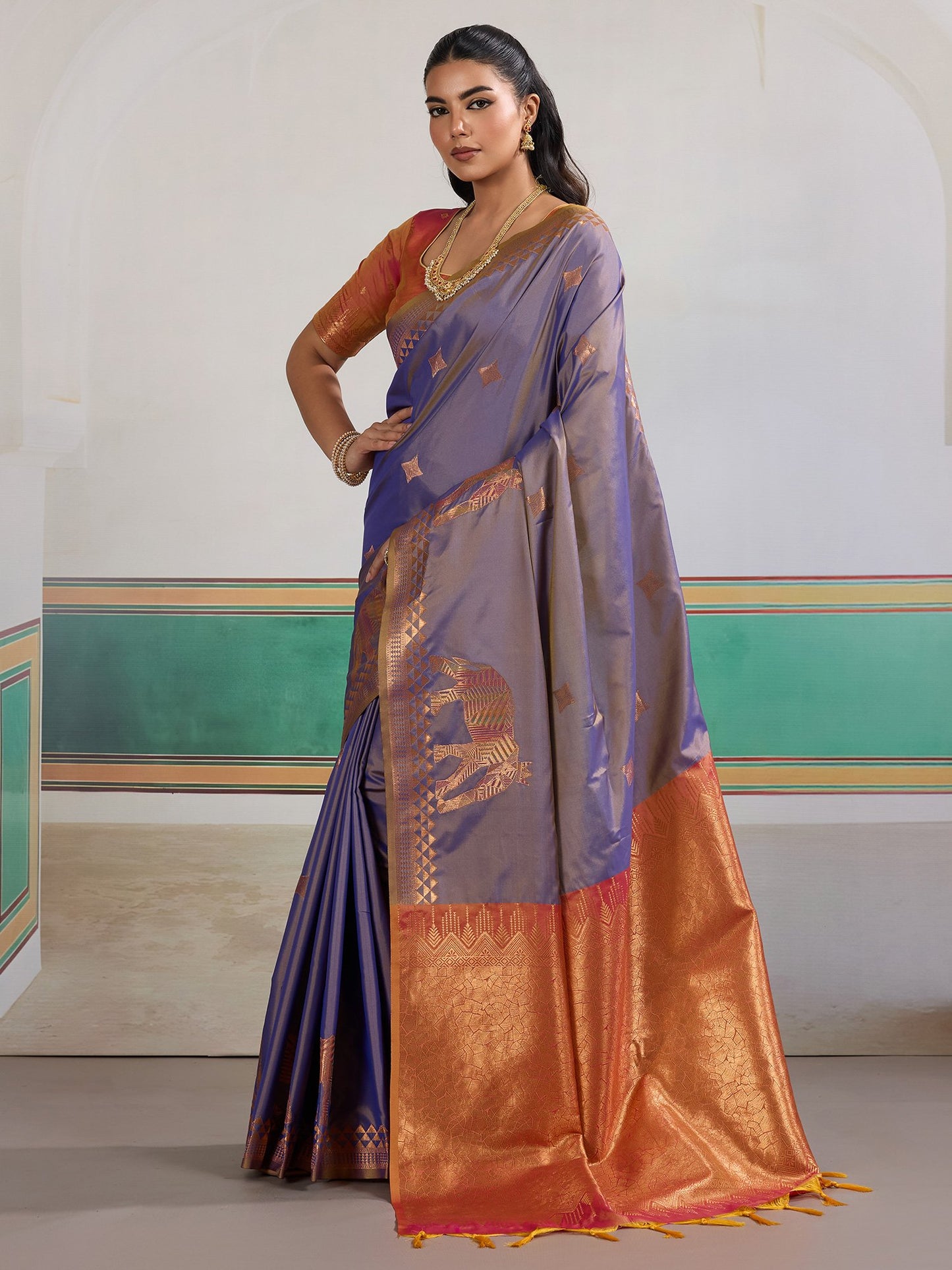 Lavendar Banarasi Silk Woven Saree