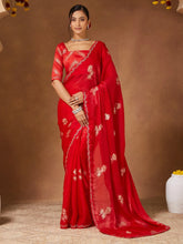 Red Party Wear Georgette Embellished Saree - The Dori Store