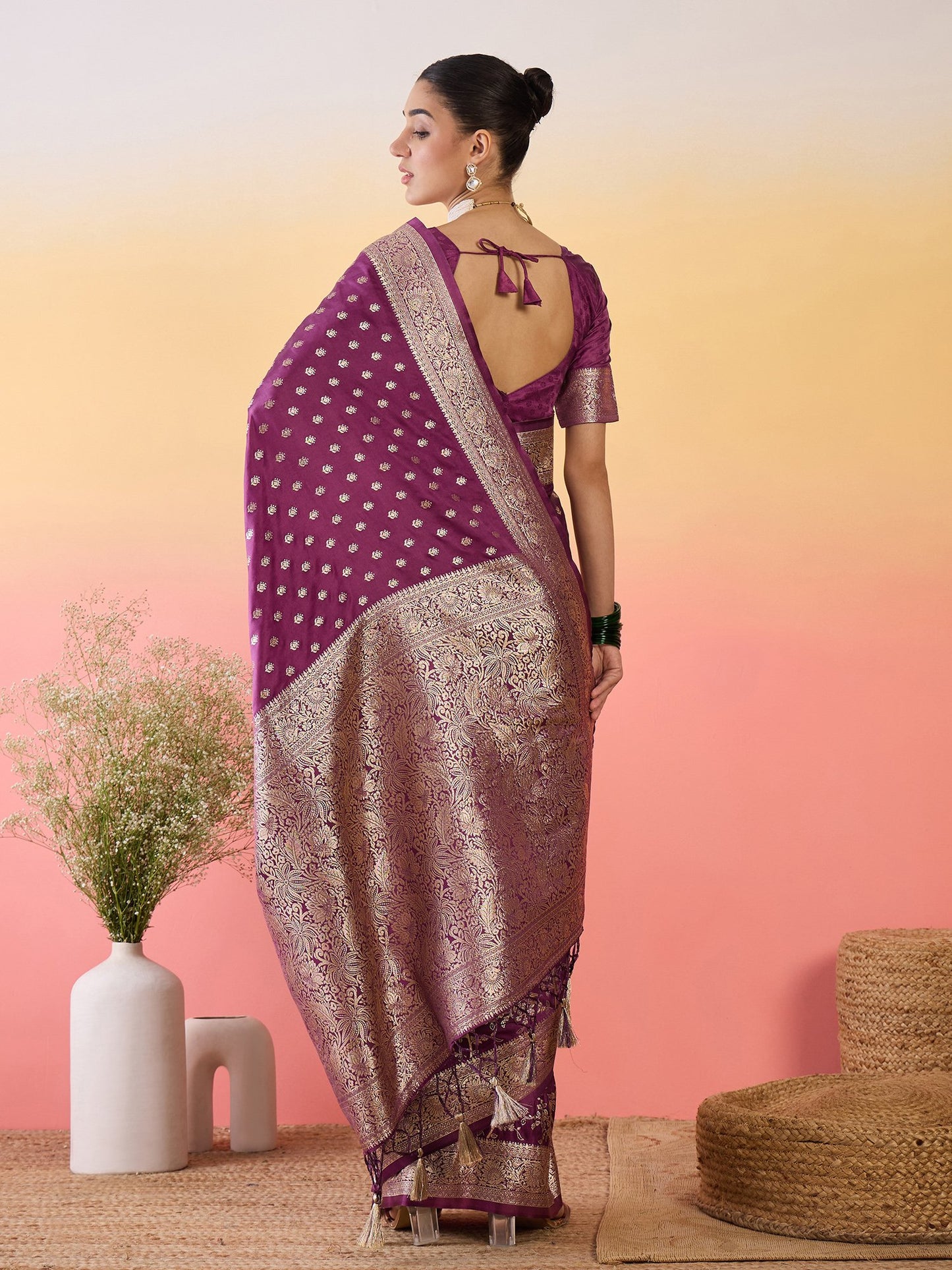 Purple Banarasi Satin Silk Woven Saree
