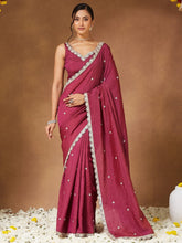 Pink Party Wear Vichitra Silk Embellished Saree - The Dori Store