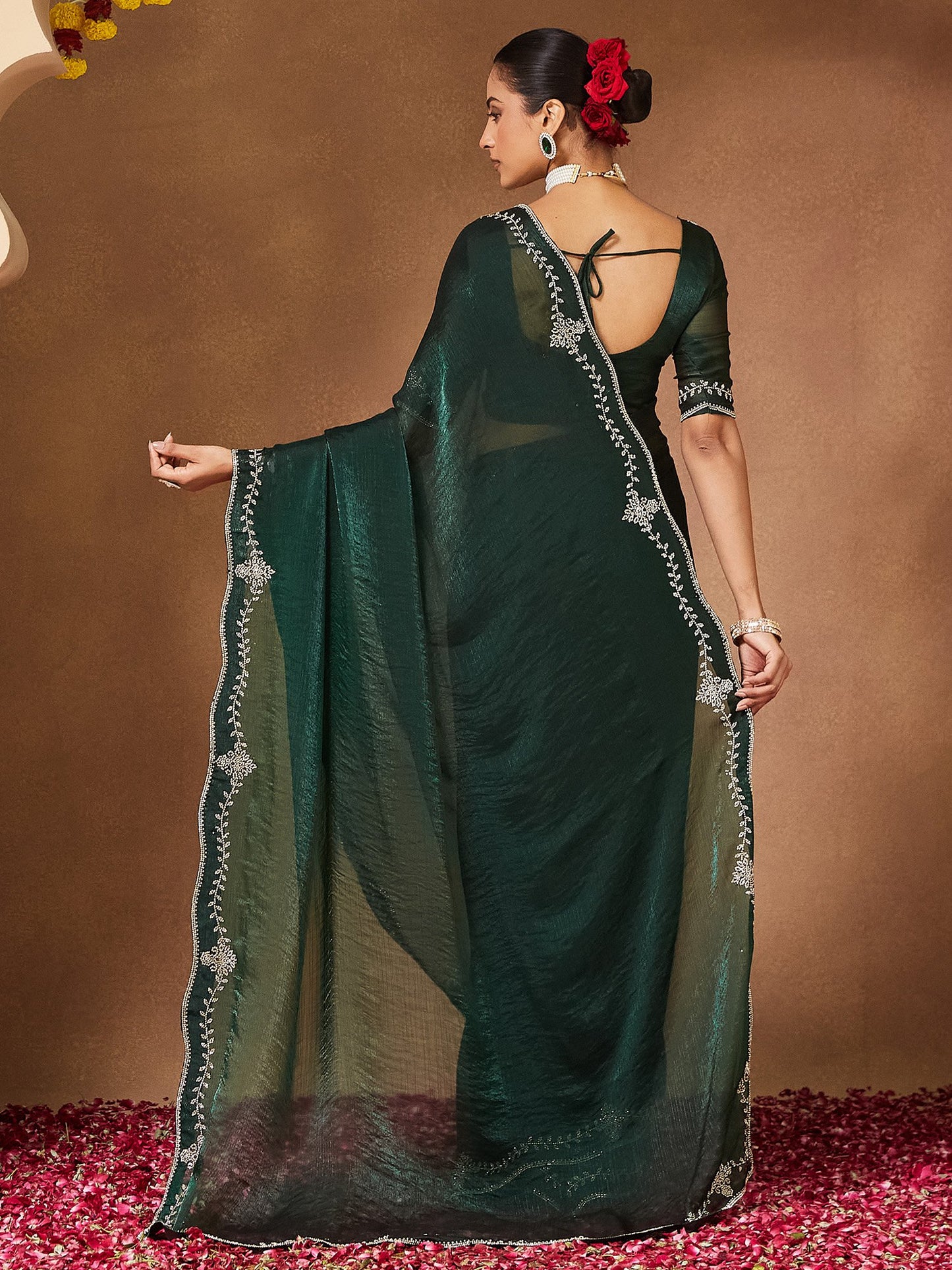 Green Party Wear Chiffon Embellished Saree