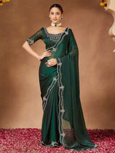 Green Party Wear Chiffon Embellished Saree - The Dori Store