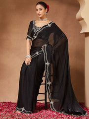 Black Party Wear Chiffon Embellished Saree - The Dori Store