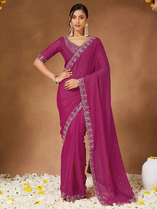 Pink Pink Party Wear Georgette Embellished Saree