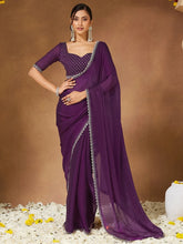 Purple Party Wear Georgette Embellished Saree - The Dori Store