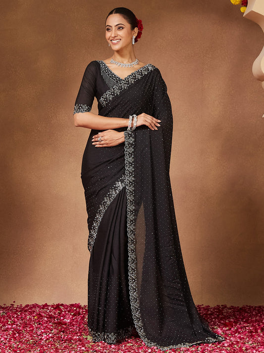 Black Black Party Wear Georgette Embellished Saree