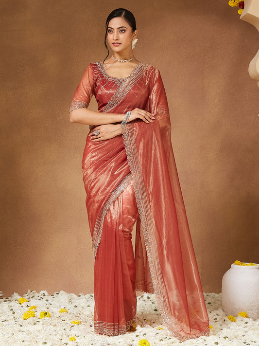 Brown Brown Party Wear Georgette Embellished Saree
