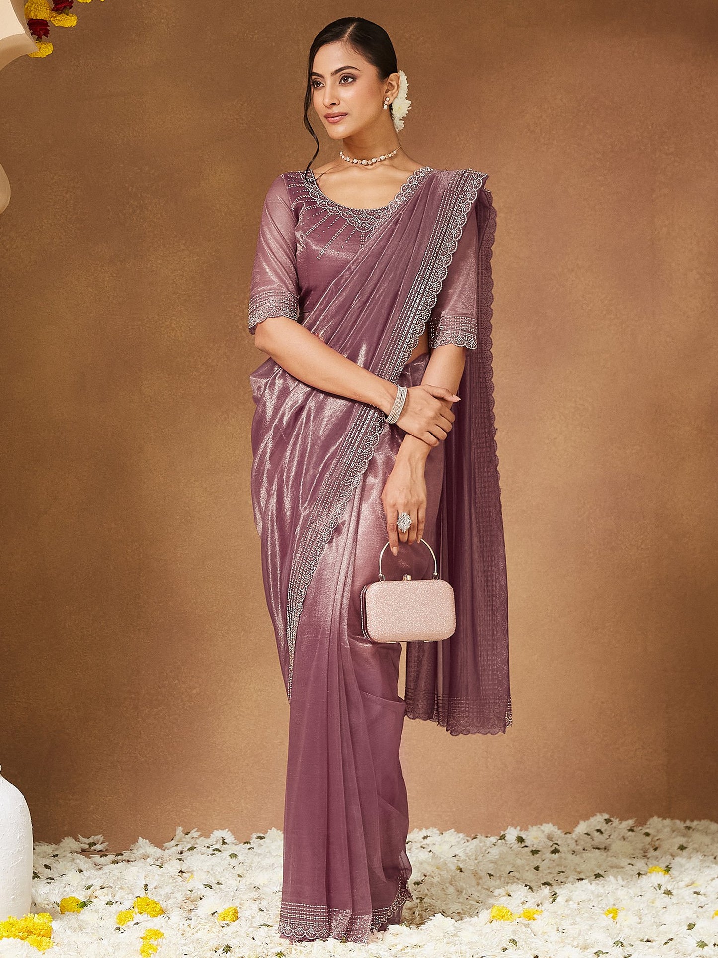 Pink Party Wear Georgette Embellished Saree