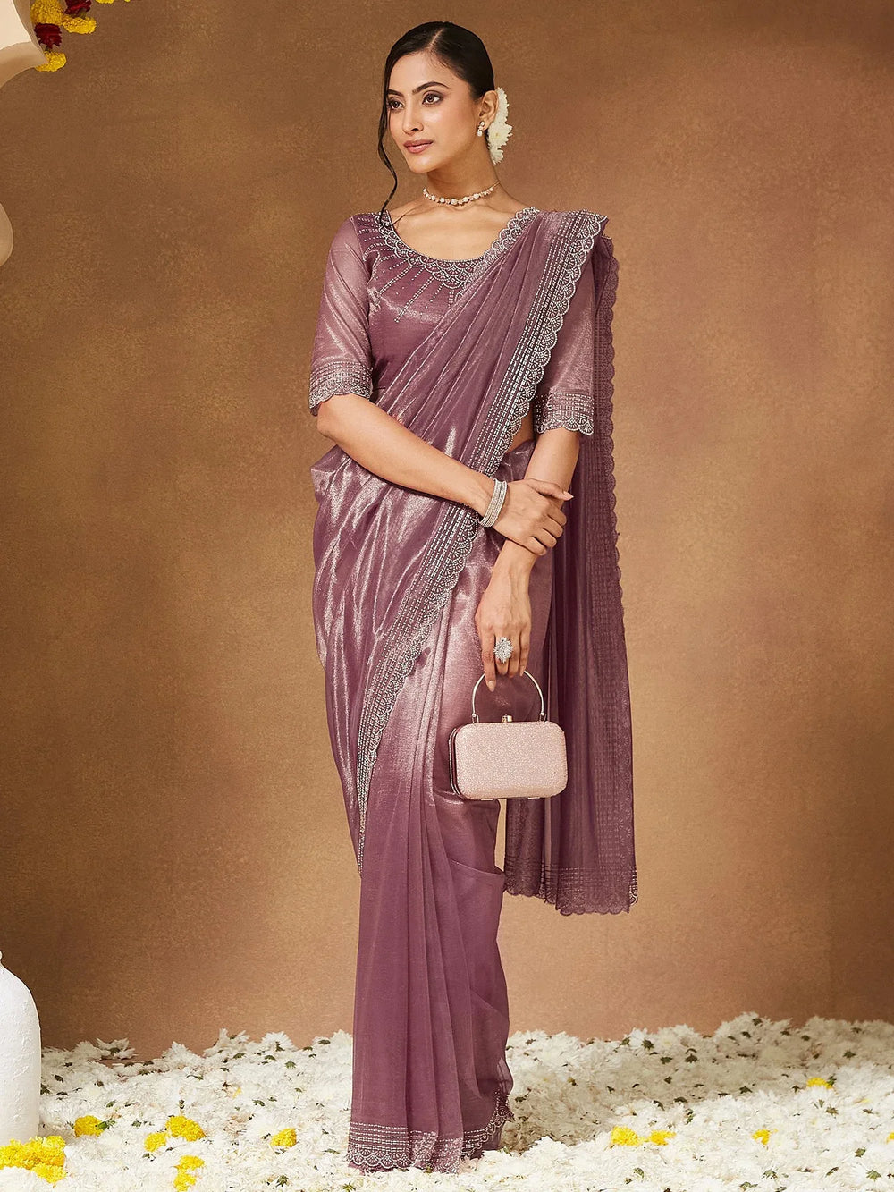 Pink Party Wear Georgette Embellished Saree - The Dori Store