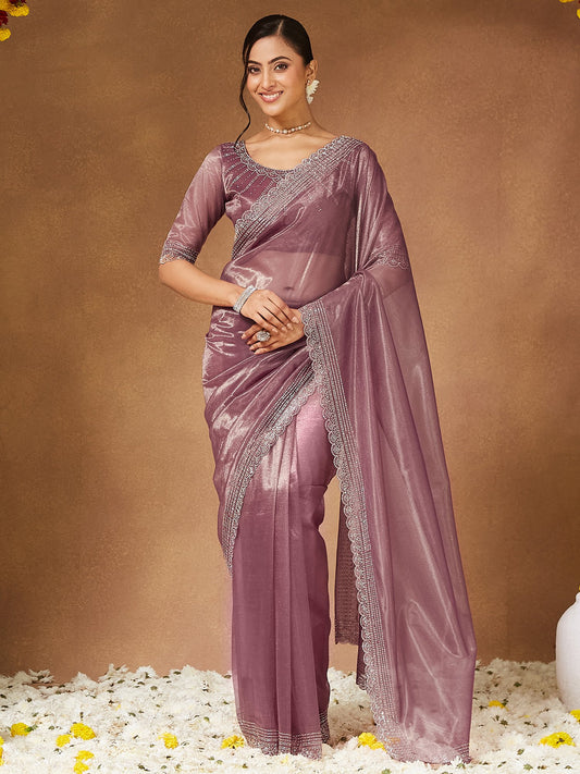 Pink Pink Party Wear Georgette Embellished Saree