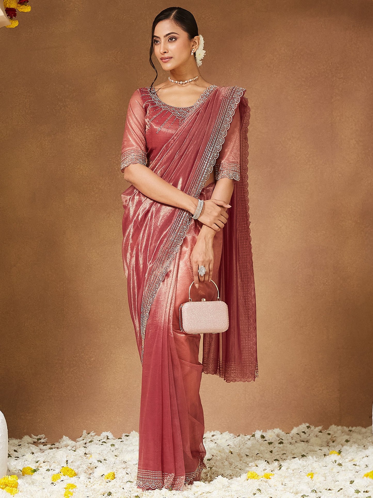 Purple Party Wear Georgette Embellished Saree