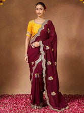 Maroon Party Wear Vichitra Silk Embellished Saree - The Dori Store
