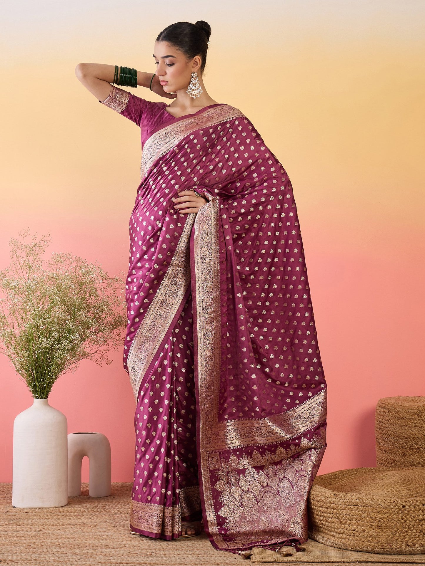 Mauve Banarasi Satin Silk Woven Saree