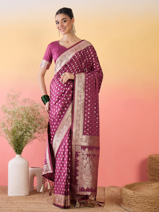 Purple Mauve Banarasi Satin Silk Woven Saree