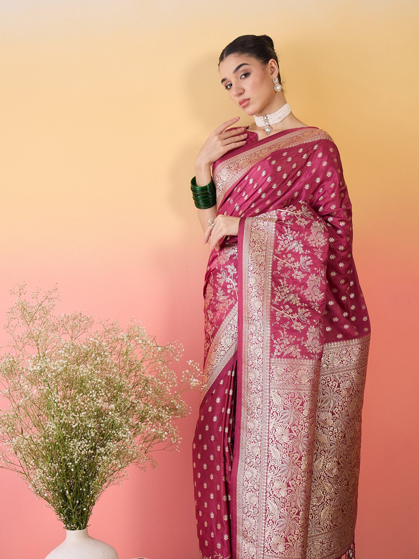 Mauve Banarasi Satin Silk Woven Saree