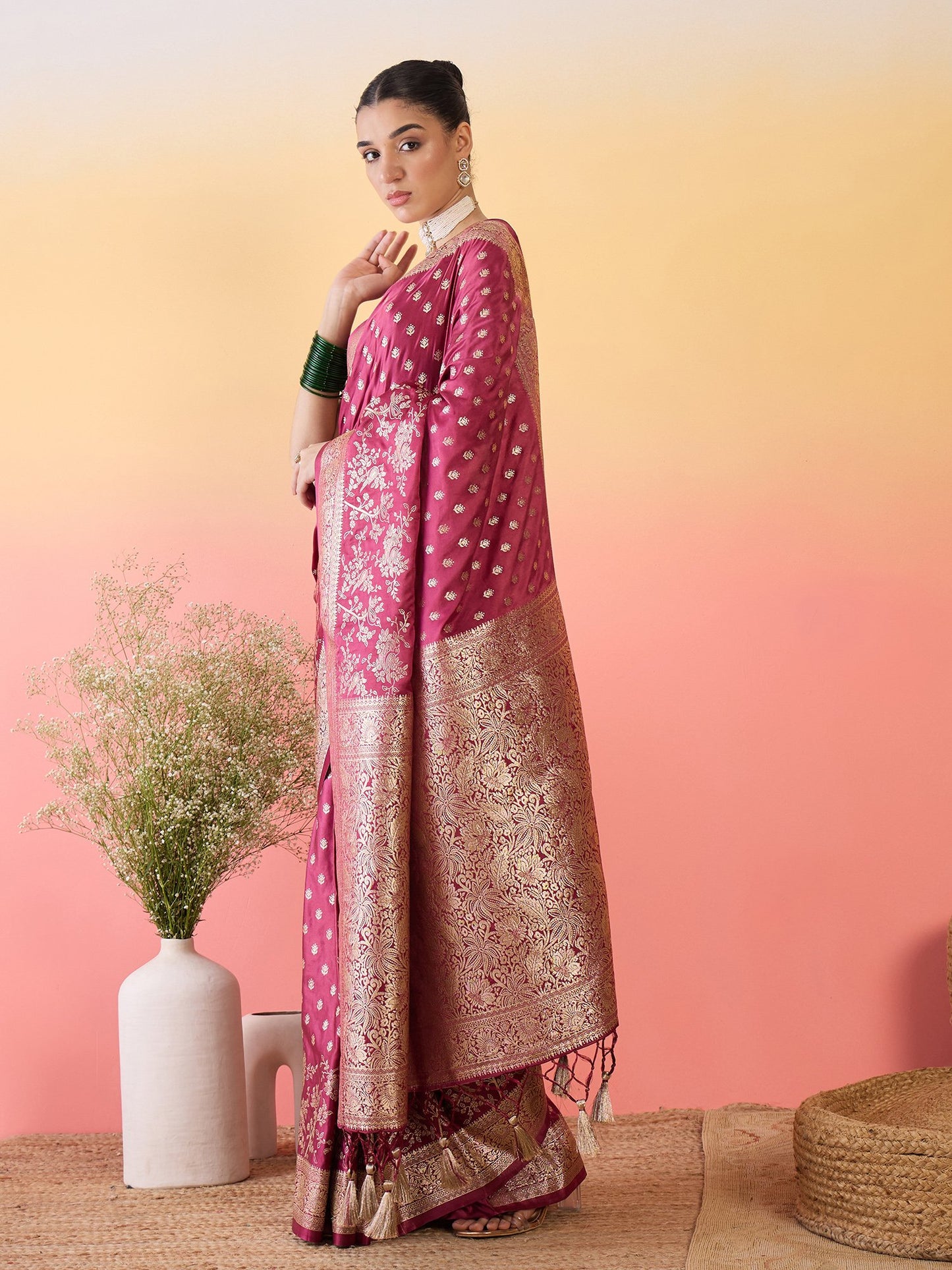 Mauve Banarasi Satin Silk Woven Saree
