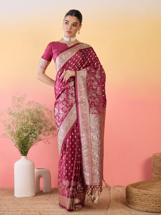 Purple Mauve Banarasi Satin Silk Woven Saree
