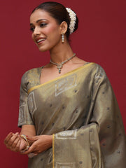 Olive Tussar Linen Woven Saree - The Dori Store