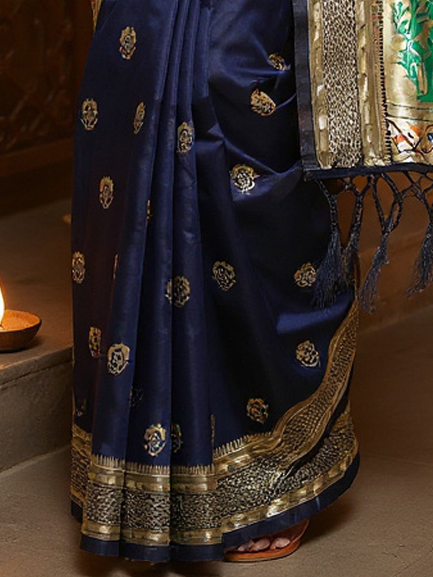 Navy Banarasi Silk Blend Woven Saree