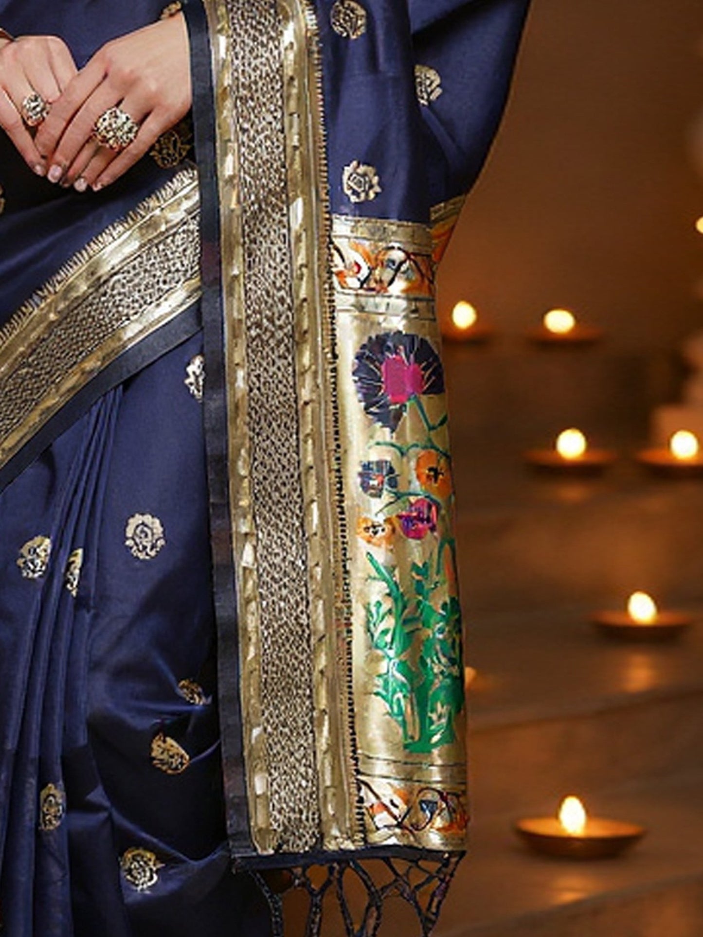 Navy Banarasi Silk Blend Woven Saree