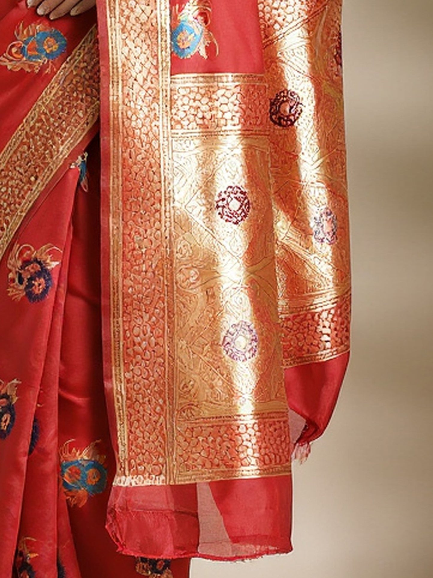 Red Banarasi Silk Blend Woven Saree