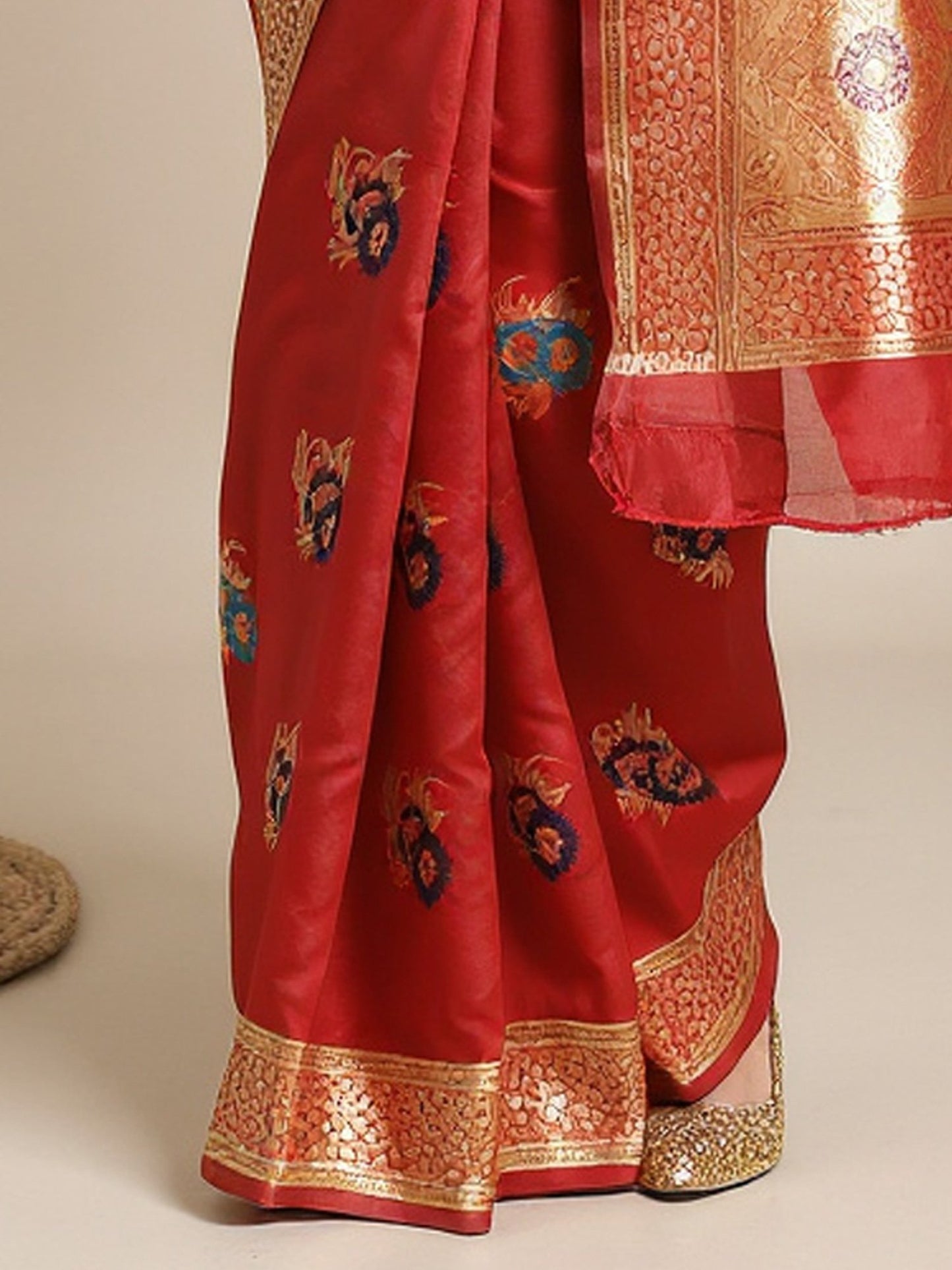 Red Banarasi Silk Blend Woven Saree