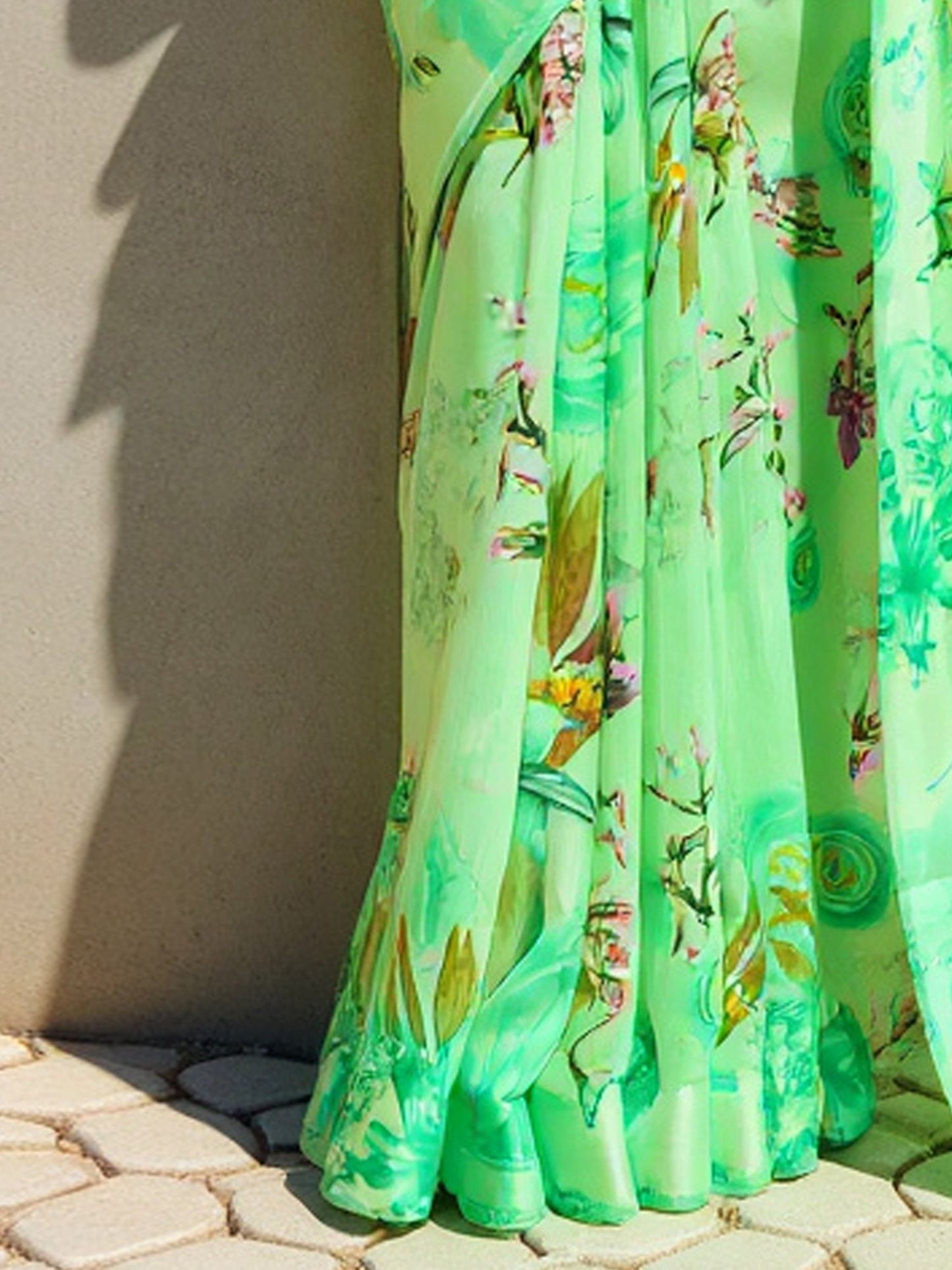 Green Banarasi Cotton Blend Printed Saree