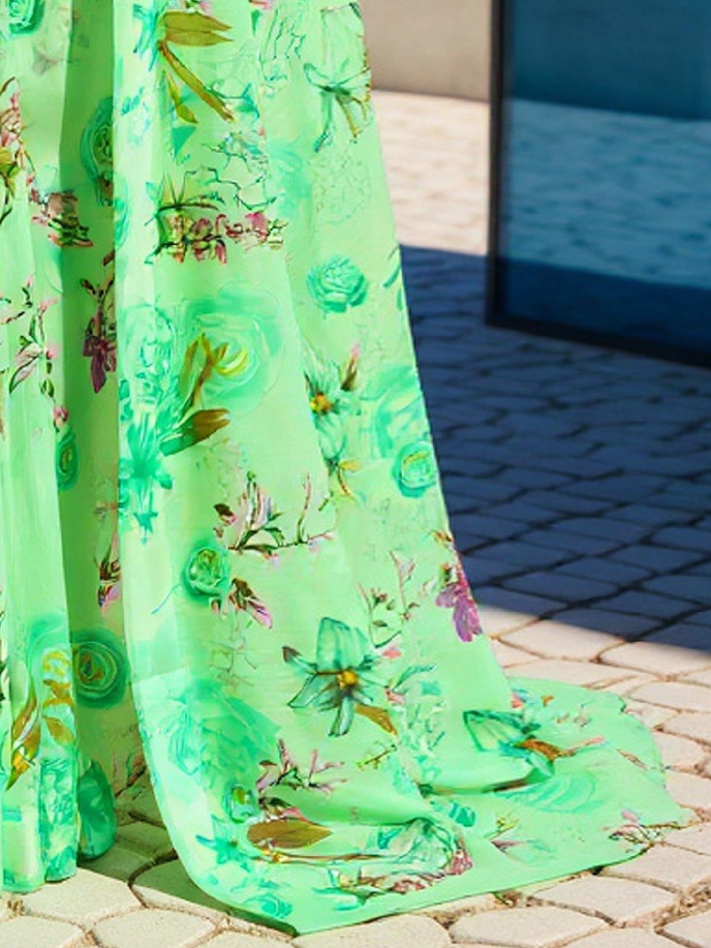 Green Banarasi Cotton Blend Printed Saree