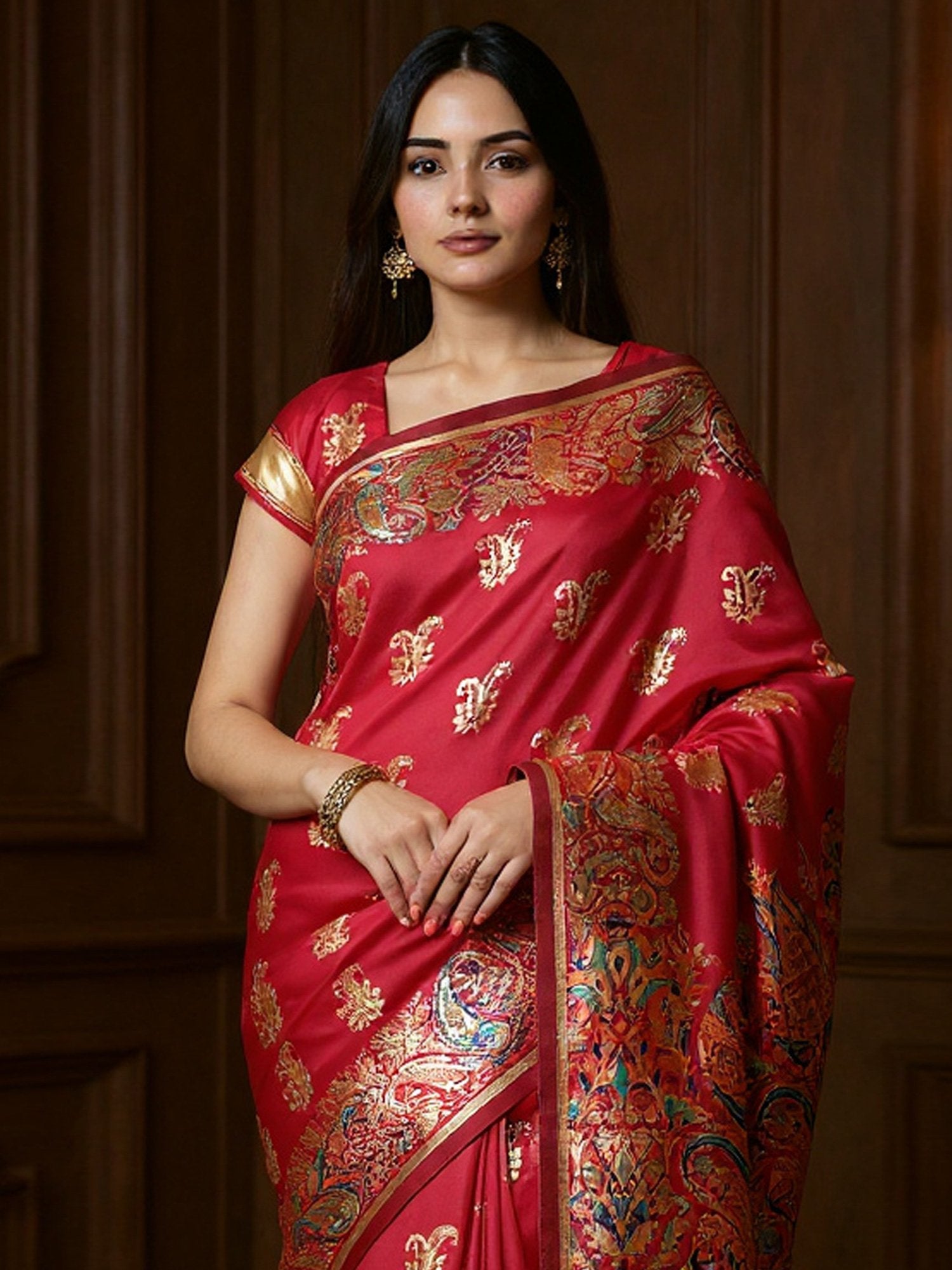 Red Red Banarasi Silk Blend Woven Saree