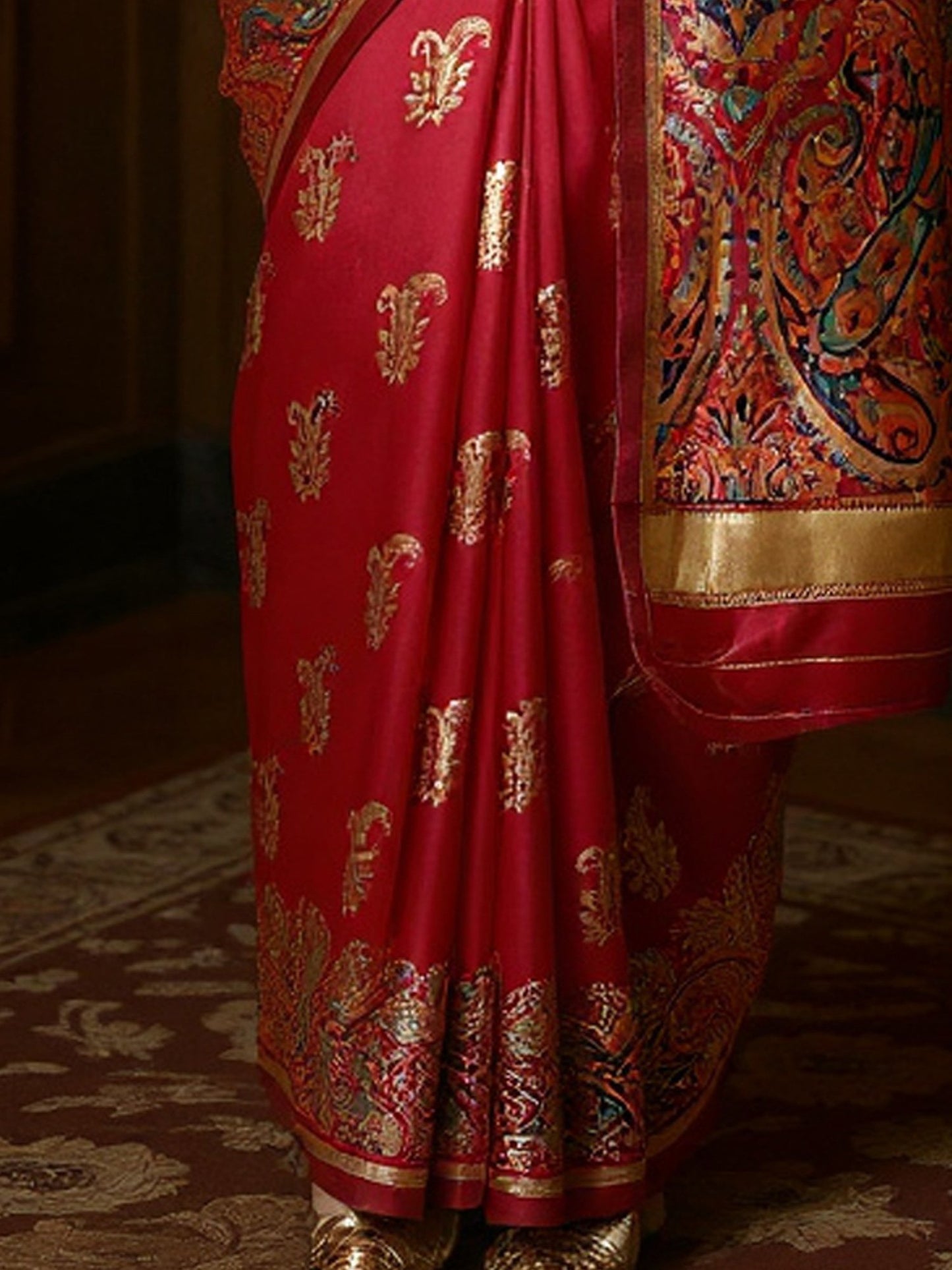 Red Banarasi Silk Blend Woven Saree