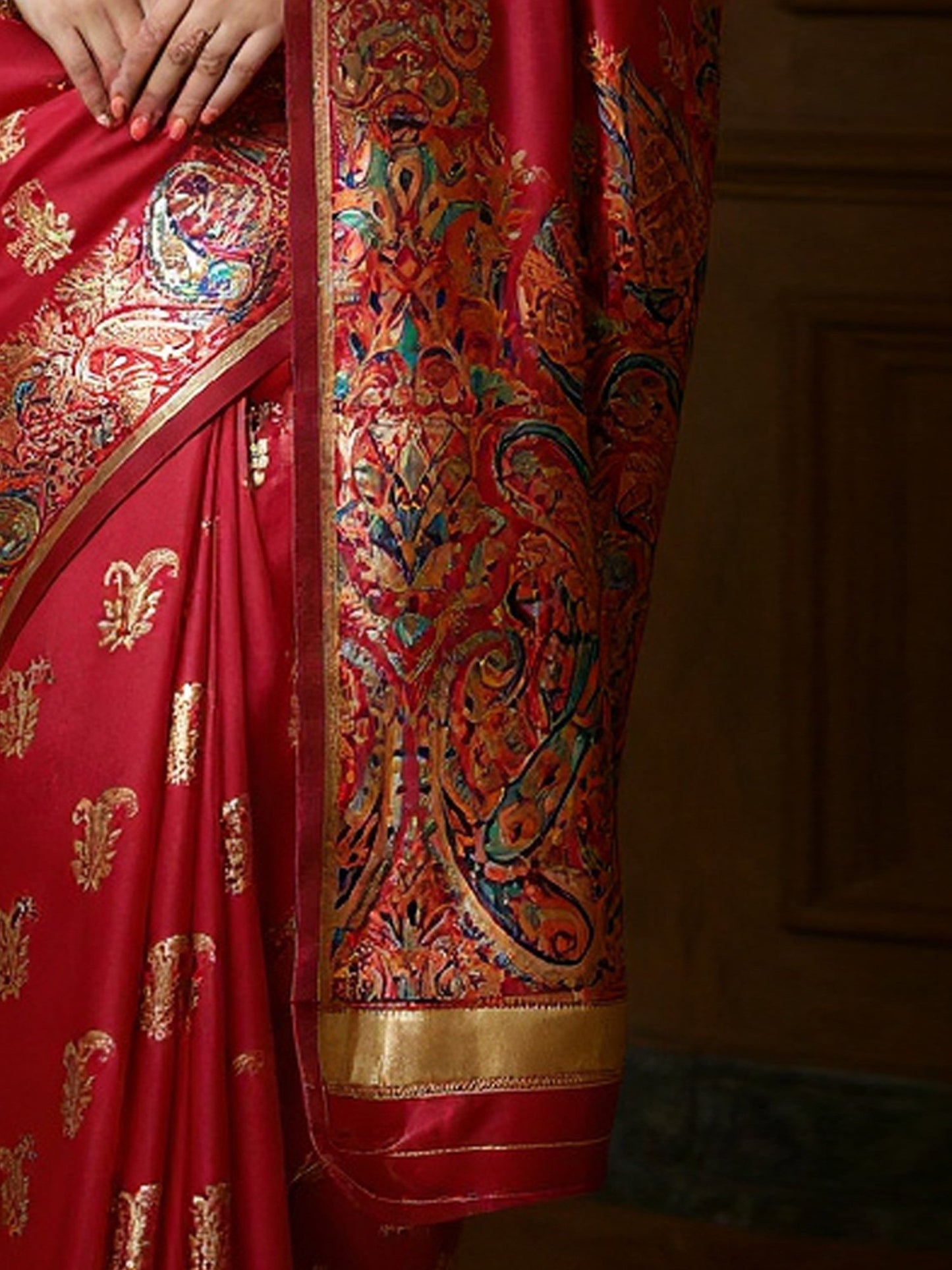 Red Banarasi Silk Blend Woven Saree