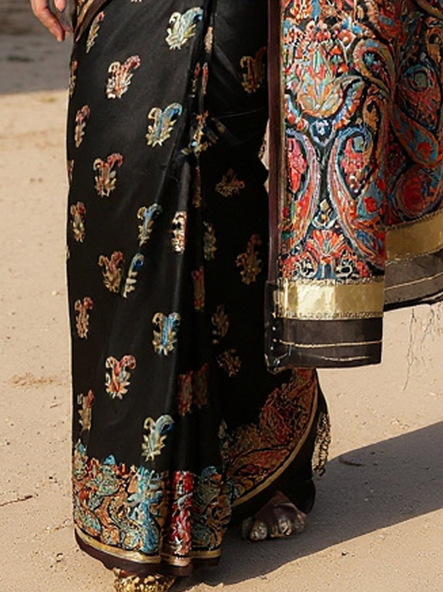 Black Banarasi Silk Blend Woven Saree
