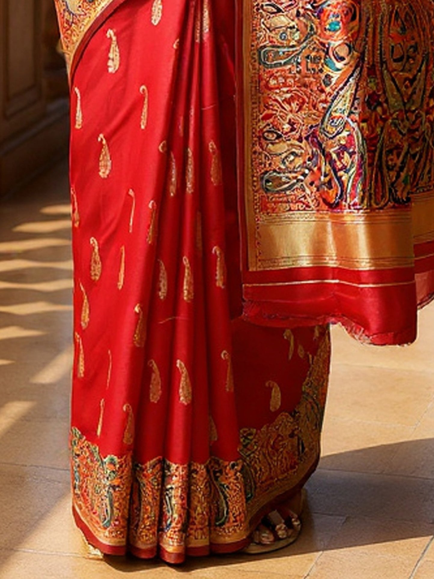 Red Banarasi Silk Blend Woven Saree