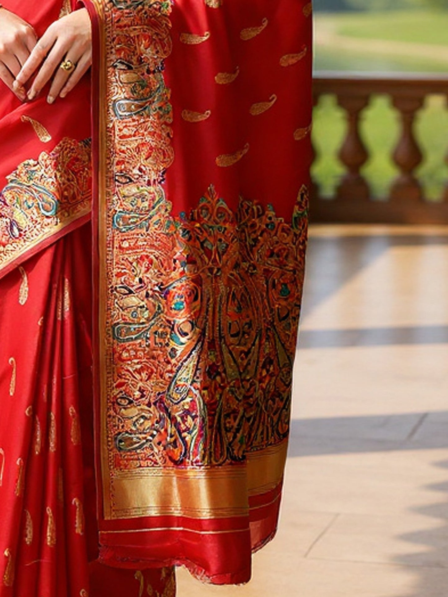 Red Banarasi Silk Blend Woven Saree