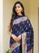 Blue Navy Banarasi Silk Blend Woven Saree