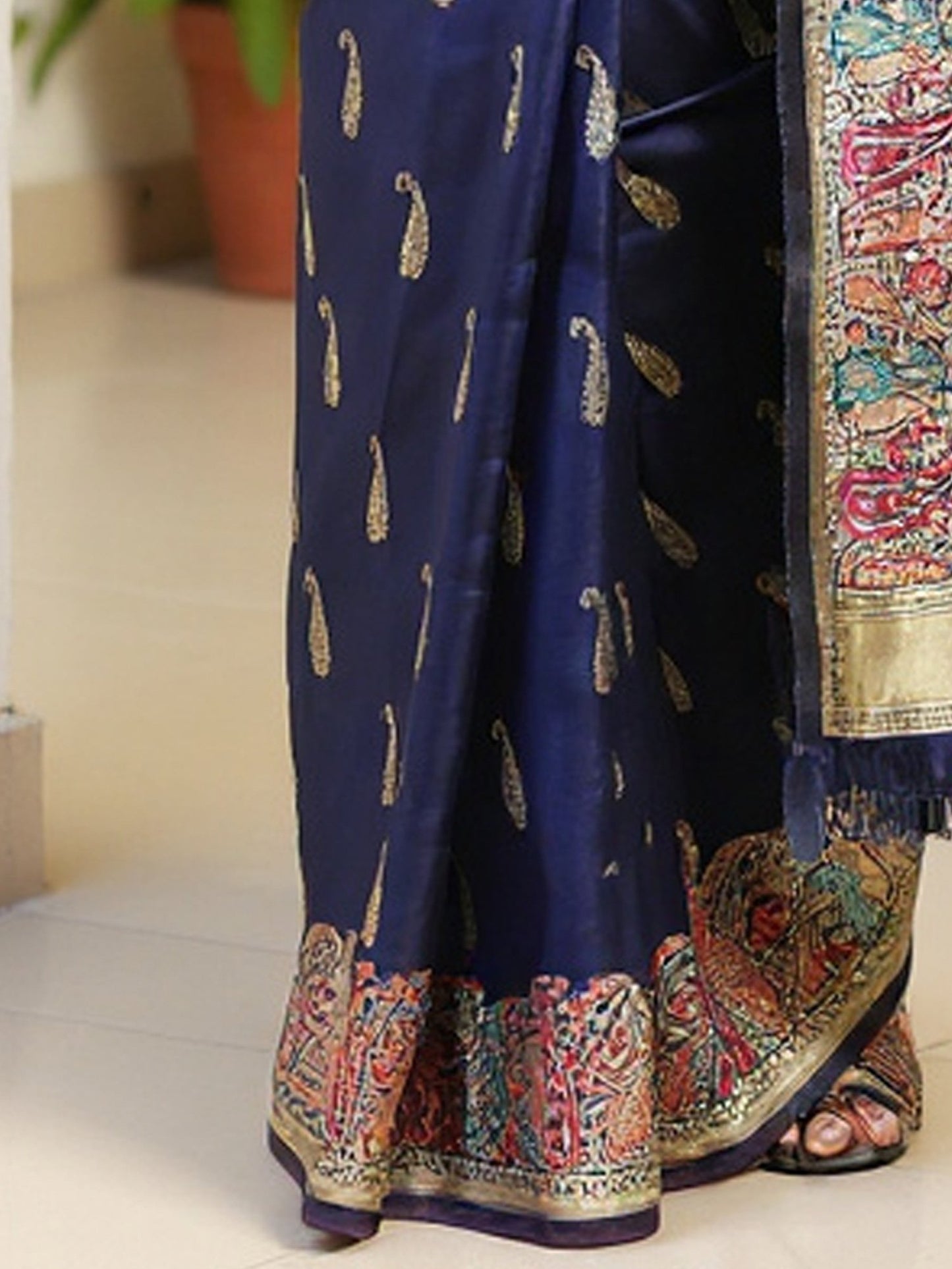 Navy Banarasi Silk Blend Woven Saree