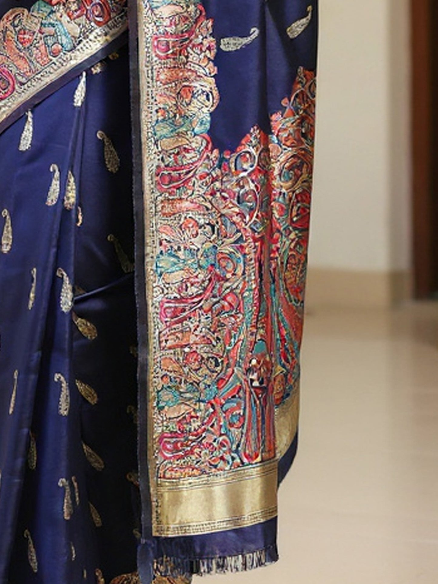 Navy Banarasi Silk Blend Woven Saree