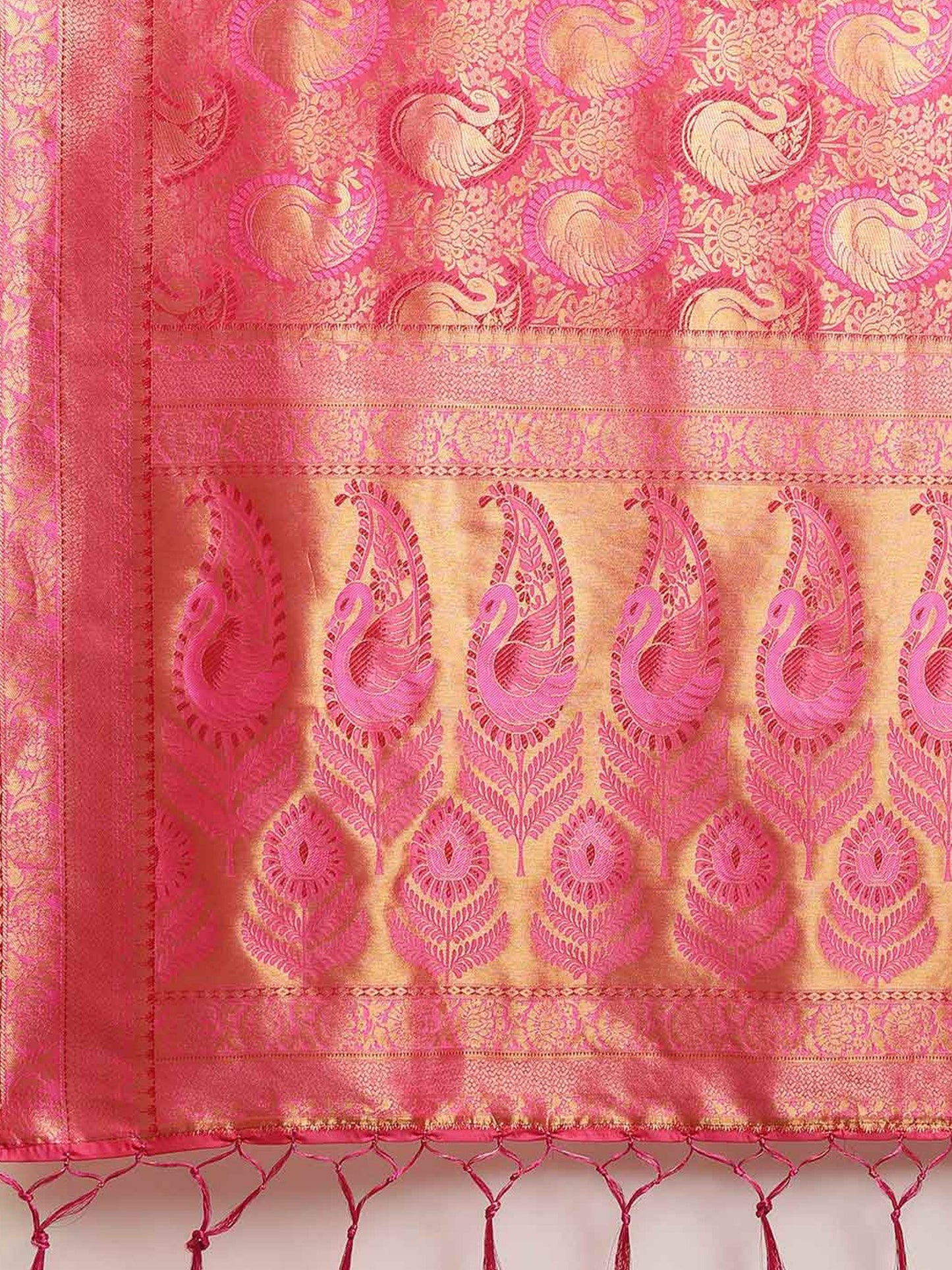 Pink Banarasi Silk Blend Woven Saree