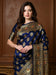 Blue Nevy Banarasi Silk Blend Woven Saree