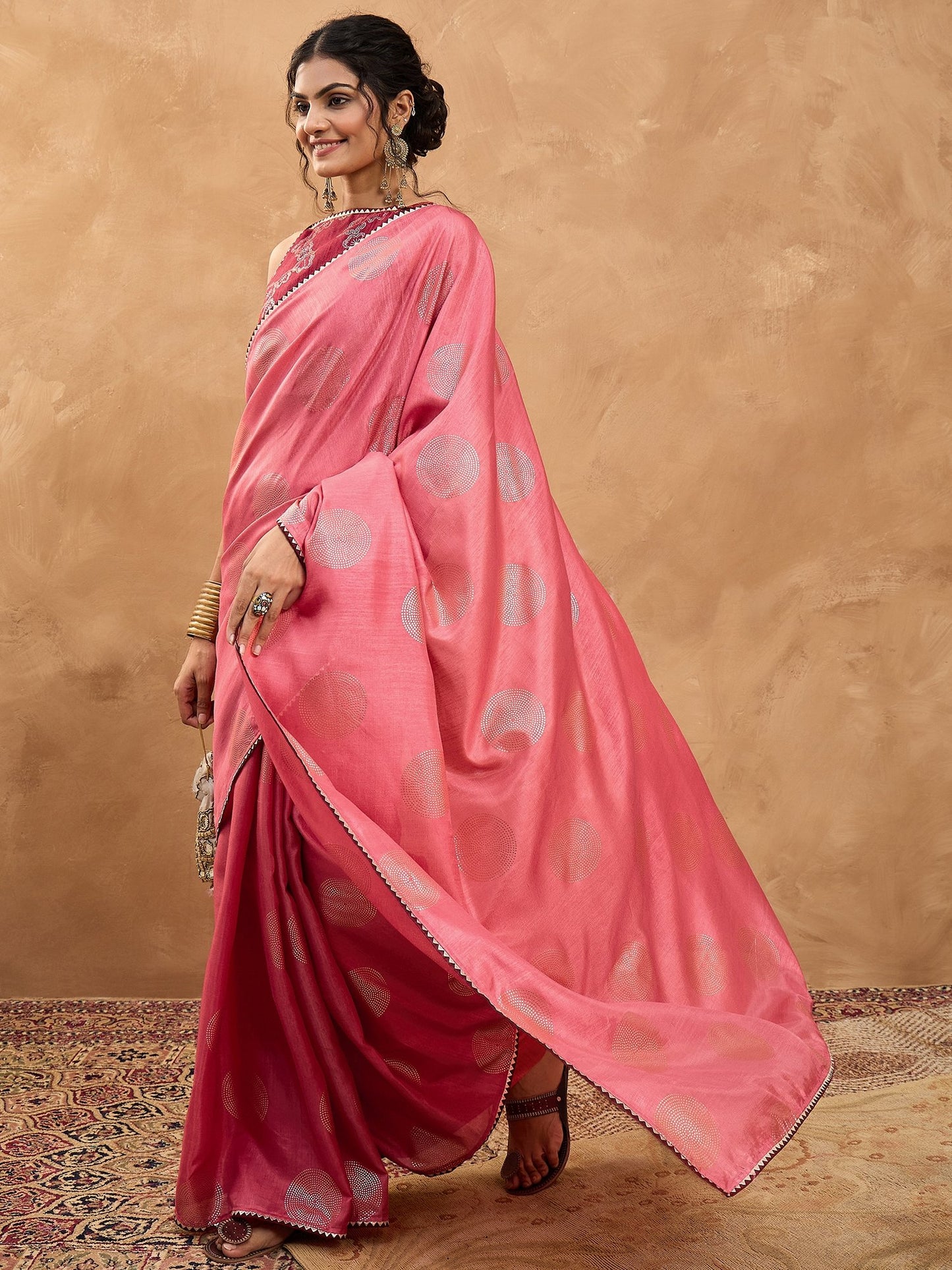 Pink Banarasi Dola Silk Digital Print Saree